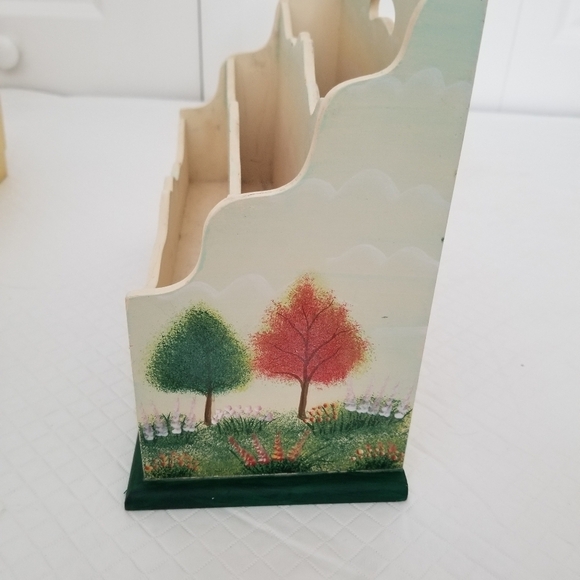 Decorative Wood Mail Caddy House With Trees Scenery - Picture 6 of 6